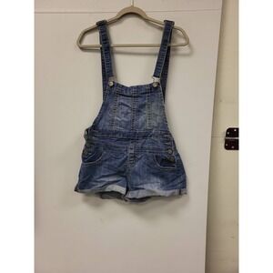 Hot Kiss Denim Overalls Womens Medium Blue Jean Shortall Romper Jumpsuit